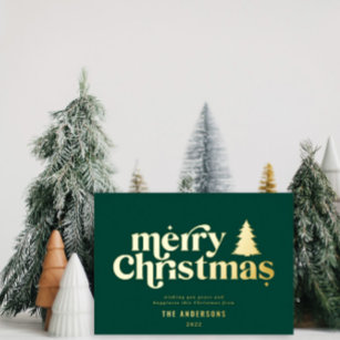 Merriest Christmas graphic typography non photo  F Foil Holiday Card