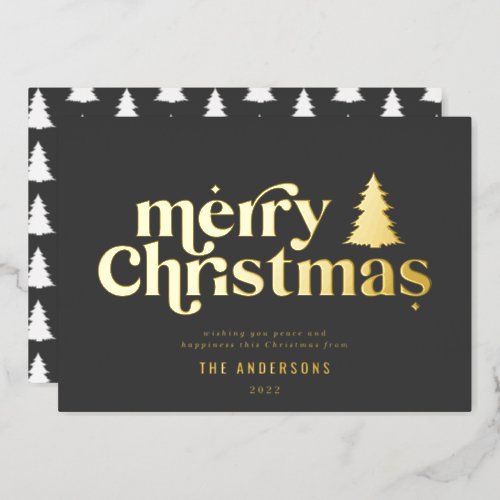 Merriest Christmas graphic typography non photo  Foil Holiday Card