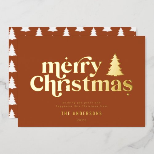 Merriest Christmas graphic typography non photo   Foil Holiday Card