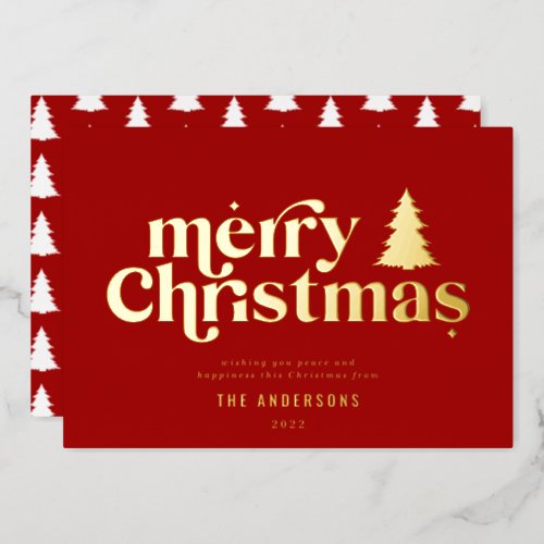 Merriest Christmas graphic typography non photo Foil Holiday Card