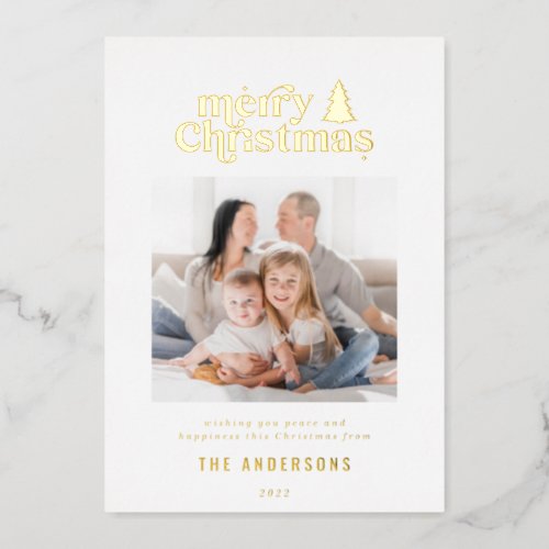 Merriest Christmas graphic typography photo  Foil Holiday Card