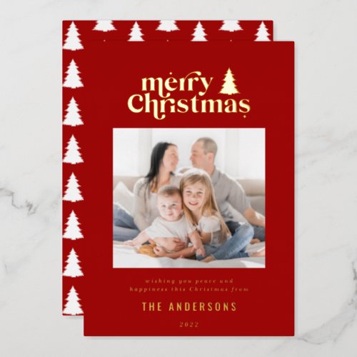 Merriest Christmas graphic typography photo  Foil Holiday Card