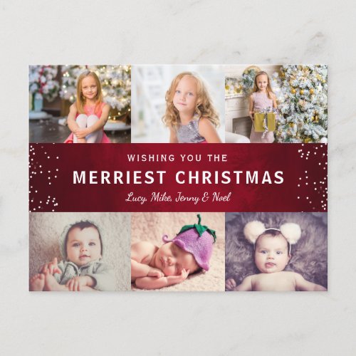 Merriest Christmas Holiday Photo Collage - Create your own custom elegant stylish dark red Christmas Holiday card with snowflakes. Add your favorite photos and name to create something really unique. Edit this design template by clicking 'Change' and uploading your own images as shown above. To edit the name, change the text in the fields. Click 'Customize' button to add text, customize fonts and colors.
Treat yourself or make the perfect gift for family, friends, parents and grandparents!