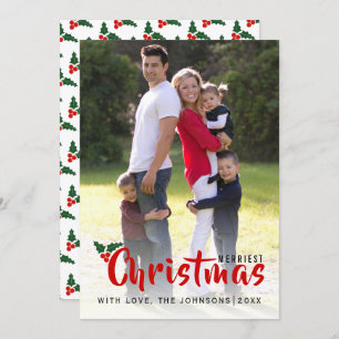 Merriest Christmas holly berry photo card