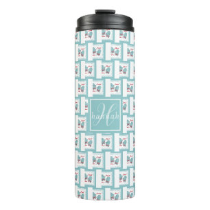 Merriest Christmas Mittens Red Bow Blue Monogram Thermal Tumbler