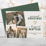 Merriest Christmas | Modern Boho 3 Photo Collage Holiday Card<br><div class="desc">Celebrate the season with the Merriest Christmas Modern Boho 3 Photo Collage Holiday Card, a perfect way to share your favorite memories with family and friends. Featuring a minimalist yet stylish boho design in elegant moss green, this card allows you to showcase three cherished family photos in a unique and...</div>