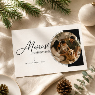 Merriest Christmas Modern Circle Photo Family  Holiday Card