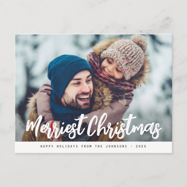 merriest christmas modern hand script postcard (Front)