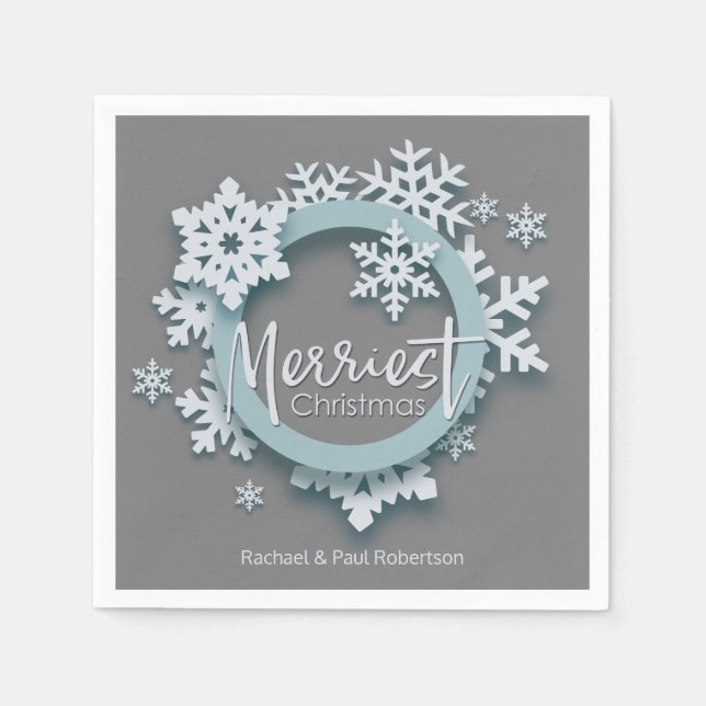 Merriest Christmas Modern Holiday Style Paper Napkins (Front)