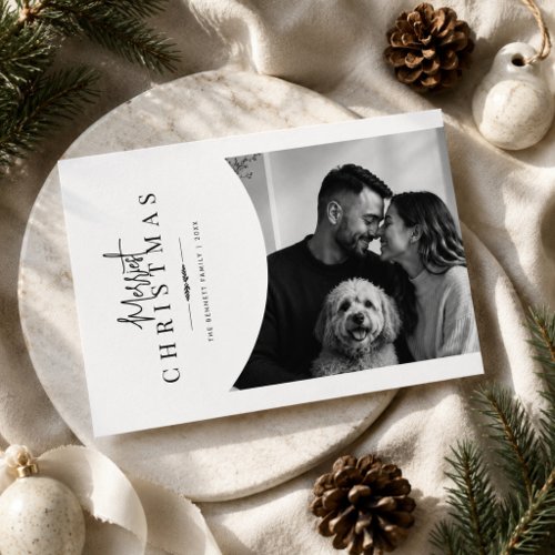 Merriest Christmas Modern Minimalist Couple Photo Holiday Card