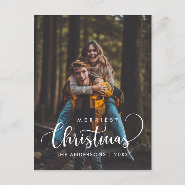 Merriest Christmas Modern Minimalist Family Photo  Postcard (Front)