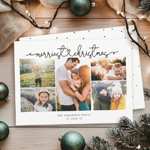 MERRIEST CHRISTMAS Modern Script Photo Collage Holiday Card