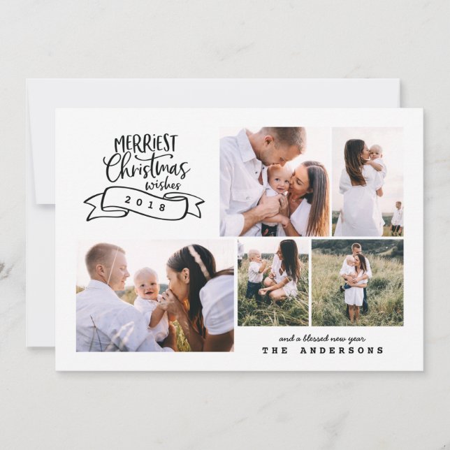 merriest christmas modern script photo holiday card (Front)