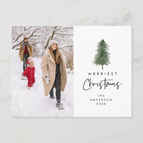 Merriest Christmas Modern Xmas Tree Family Photo Postcard