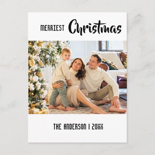 Merriest Christmas Personalized Family Photo Holiday Postcard