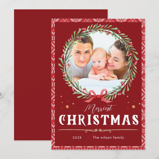 Merriest Christmas Photo Card – Circular Family Po (Front/Back)