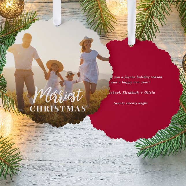 Merriest Christmas Photo Holiday Ornament Card (Share the love and warmth of the holiday season with a photo paper ornament card)
