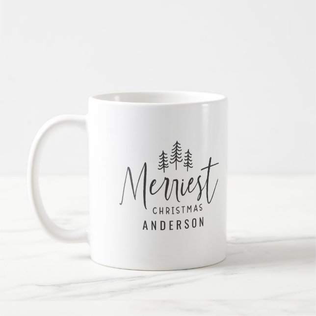 Merriest Christmas photo modern script photo Coffee Mug (Left)