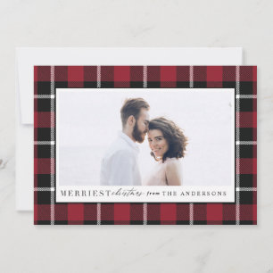 Merriest Christmas plaid check photo Holiday Card