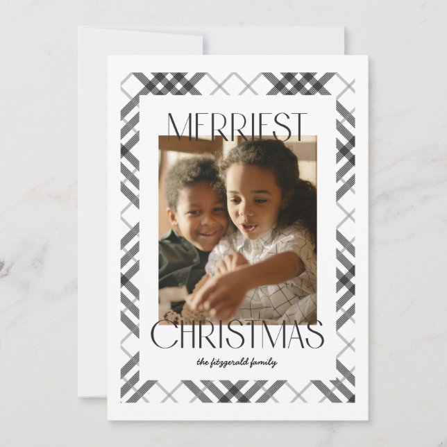 Merriest Christmas Plaid Photo Card (Front)