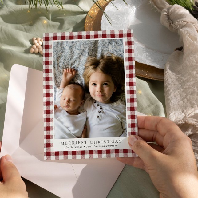 Merriest Christmas Plaid Photo Holiday Card (Creator Uploaded)