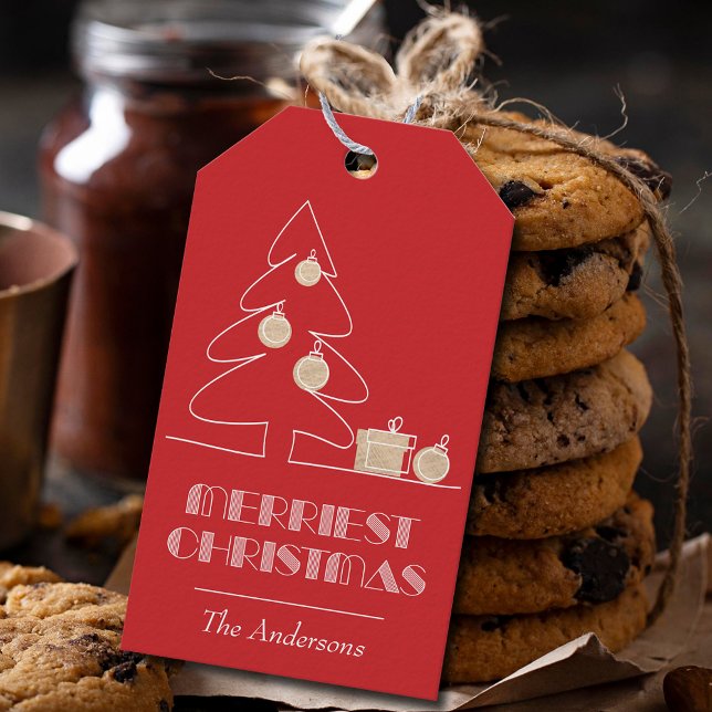 Merriest Christmas Red Gift Tags (Merriest Christmas Red and Gold Gift or Favor Tags)