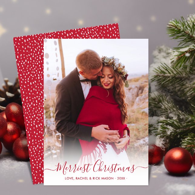 Merriest Christmas Red Script One Photo Christmas Holiday Card (Creator Uploaded)