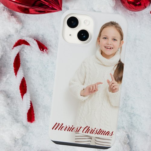 Merriest Christmas Red Script Personalized Photo iPhone 14 Case