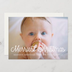 Merriest Christmas Retro script family photo Holiday Card