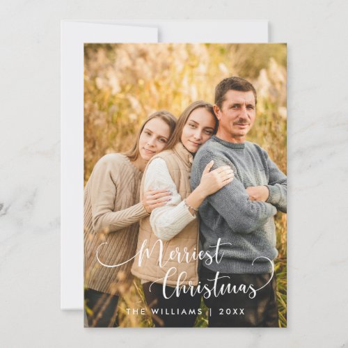 Merriest Christmas Rustic Family Photo Greeting Holiday Card