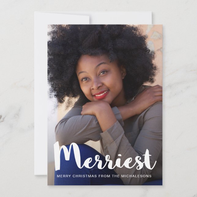 Merriest Christmas Rustic Green Botanical Holiday Card (Front)