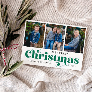 Merriest Christmas Script Collage Letterpress Photo Cards