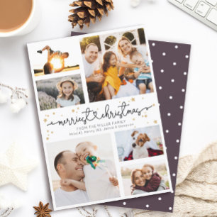 Merriest Christmas Script Photo Collage Modern Holiday Card