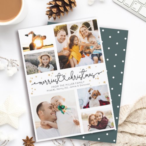 Merriest Christmas Script Photo Collage Modern Holiday Card