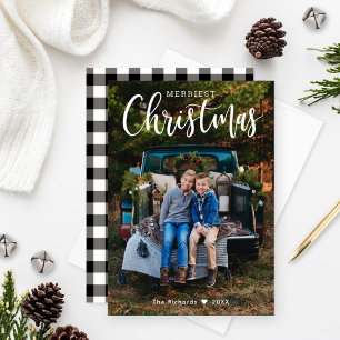 Merriest Christmas Script Photo Gingham Back Holiday Card
