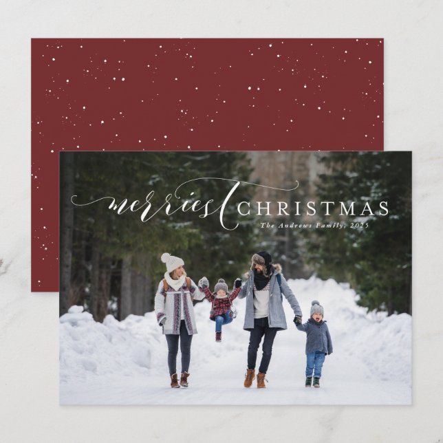 Merriest Christmas simple elegant one photo Holiday Card (Front/Back)