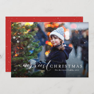 Merriest Christmas simple elegant one photo Holiday Card