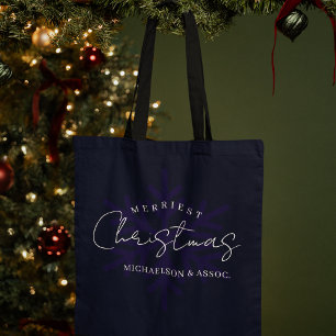 Merriest Christmas Snowflake Navy Blue Tote Bag