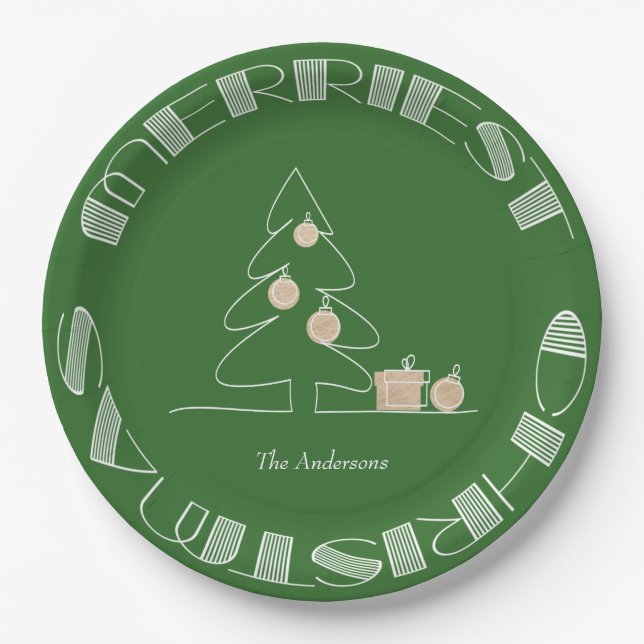 Merriest Christmas Tree Green Paper Plates (Front)