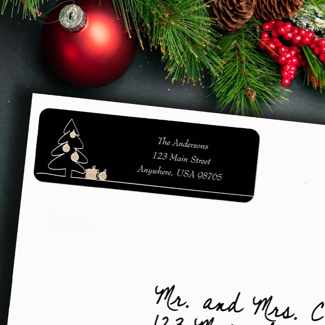 Merriest Christmas Tree on Black Return Address Label (Merriest Christmas tree on black return address labels)