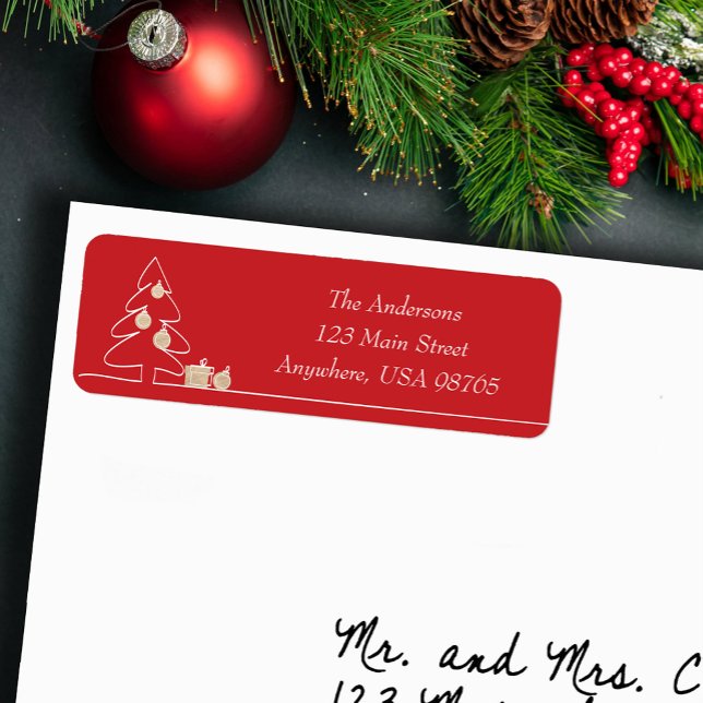 Merriest Christmas Tree on Red Return Address Label (Merriest Christmas tree on red return address labels)