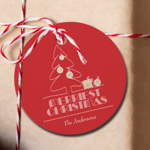 Merriest Christmas Tree Red Holiday Favor Tags