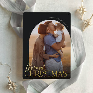Merriest Christmas Vertical Photo Arch Foil Holiday Card
