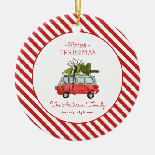 merriest christmas watercolor car ceramic ornament