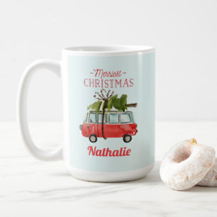 merriest christmas watercolor car coffee mug