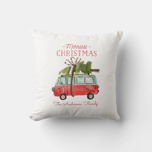 merriest christmas watercolor car throw pillow (Front)