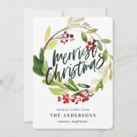Merriest Christmas watercolor floral Holiday Card