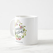 Merriest Christmas watercolor floral Holiday Coffee Mug (Front Left)