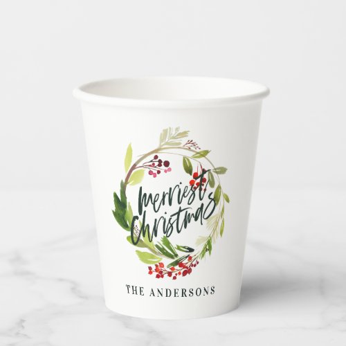 merriest christmas watercolor floral party paper cups
