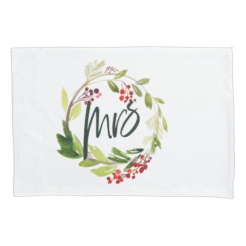 merriest christmas watercolor red berry foliage pillow case